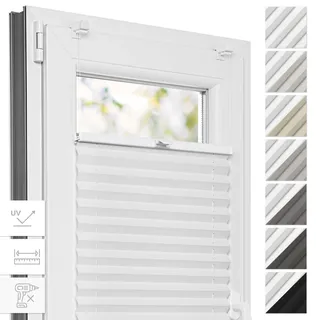 Estika Thermo Plissee ohne Bohren - 30 x 120 cm - Farbe: Weiß - Fensterrollos für innen, Plissee Verdunklung, Plissee Blickdicht, Rollos für Fenster ohne Bohren