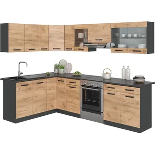Vicco Winkelküche L-Form 267 x 167 cm Anthrazit/Goldkraft Eiche