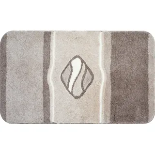 Grund Badteppich , Taupe , Textil , Streifen , rechteckig , 70x120 cm , Oeko-Tex® Standard 100, Made in Europe , rutschfest , Heimtextilien, Badtextilien, Badematten