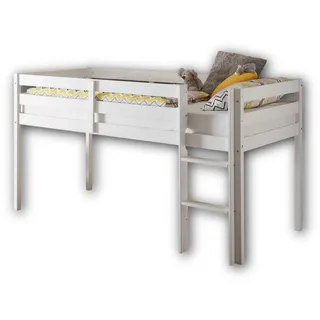 Stella Trading KENI Hochbett mit Leiter & 90 x 200 cm Liegefläche - Platzsparendes Kinder Etagenbett aus massiver Kiefer, weiß - 97 x 113 x 207 cm (B/H/T)