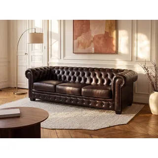 Chesterfield Ledersofa 4-Sitzer - Büffelleder - Braun - BRENTON