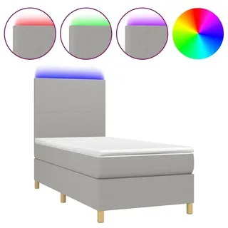 vidaXL Boxspringbett mit Matratze & LED Hellgrau 80x200 cm Stoff - Grau