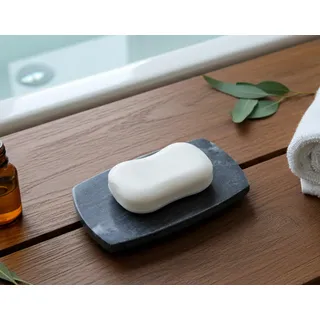 KLEO Naturstein Seifenschale oder Badzubehör für Badewanne oder Waschbecken (Schwarz mit Naturlinien)...