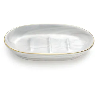 Luxspire Seifenschale Keramik, Anti-Rutsch Seifenschale Marmor, Waschbecken, Seifenhalter, Seifenteller für Badezimmer, Dusche und Küche, Marmorweiß