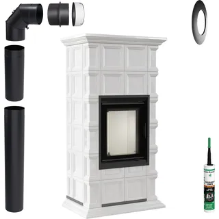 KRATKI Kachelofen NADIA 7kW Ø200 weiß Holz freistehend mit Zubehör - Weiß