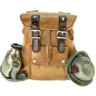 Kremers Schatzkiste Spardose Rucksack braun 16 cm Polyresin Sparschwein wandern Urlaub Berg