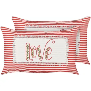 Beliani Dekokissen 2er-Set Rot 30/50 cm Alsine , Rot, Weiß , Textil , Rechteckig , 30x50 cm , Heimtextilien, Wohntextilien, Kissen, Zierkissen