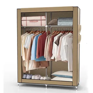 Intirilife Faltschrank 108x170x45 cm in CRÈME BEIGE - mit Reißverschluss Stoffschrank Kleiderschrank mit Kleiderstange, Fächern und Seitentasche