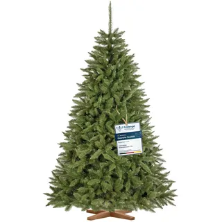 FairyTrees Weihnachtsbaum künstlich 220 cm FICHTE Natur Kunsttanne | Künstlicher Tannenbaum, Naturgetreu wie echt, inkl. Holzständer, Made in EU, Klassische Form, Grüner Stamm, Christbaum, FT01
