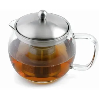 Weis Teekanne Edelstahl/Borosilikatglas Silber mit Teefilter 1L, Maße: 17,5cm x 13,7cm x 14,4cm, 17050