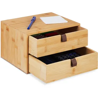 Relaxdays Schreibtisch Organizer, Büroorganisator 2 Schubladen, Bambus, Schubladenkasten, HBT: 14,5 x 25 x 20 cm, natur