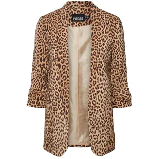 Pieces Boss 3/4 Printed Blazer - Natural / Aop Leopard - 2XL