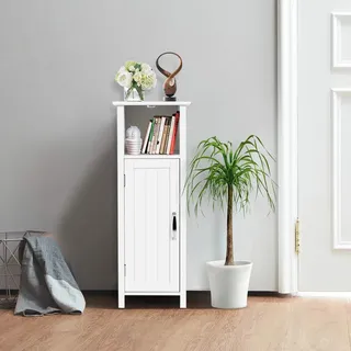 COSTWAY Badschrank weiss, Badezimmerschrank aus Holz, Badezimmeraufbewahrungsschrank mit verstellbarem Regal, Multifunktionsschrank ideal fuer Schlafzimmer, Kueche, Bad, Wohnzimmer, Flur