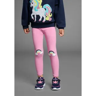 Leggings KIDSWORLD "2er Pack Leggings mit Regenbogen", Mädchen, Gr. 140/146, N-Gr, rosa (altrosa, ringel), Single Jersey, Obermaterial: 95% Baumwolle, 5% Elasthan, bedruckt, geringelt, figurbetont 7/8-Länge, Hosen Leggings, 2er Pack Leggings mit Regenbogen und Ringel