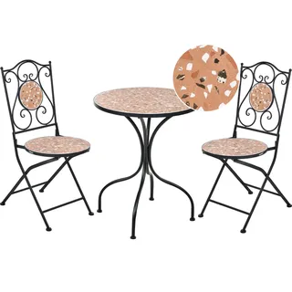 BELIANI Bistro Set Schwarz Eisen Metall Terrazzo Optik Vintage Stil Klappbar Gartenstühle und Gartentisch Balkon Set Outdoor Garten Terrasse - Schwarz, Braun, Orange
