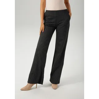 Schlupfhose ANISTON CASUAL, Damen, Gr. 36, N-Gr, anthrazit, meliert, hellgrau, Jersey, Obermaterial: 75% Polyester, 20% Viskose, 5% Elasthan, Jacquardmuster, Nadelstreifen, gemustert, figurumspielend lang, Hosen Schlupfhose, im edlen Nadelstreifen-Dessin