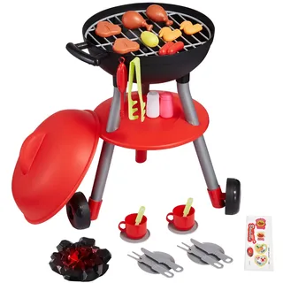 Vevor 28-teiliges Grill-Spielset, Kinderspielzeug-Küchenspielset mit Ton und Licht, Spielset für kleine Köche, interaktives Grillspiel, Spielset zum Kochen von Lebensmitteln, - Schwarz, Rot