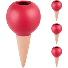 Relaxdays Tonkegel Bewässerung, 4er Set, für 1,5L Flaschen, Gießhilfe für Zimmerpflanzen, Kugel-Design, terrakotta/rot