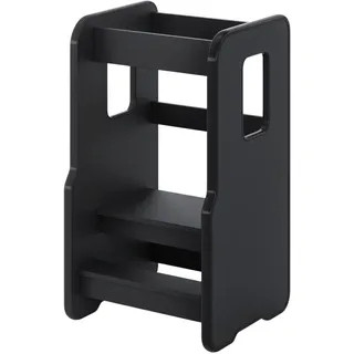 ComfortCove Lernturm ab 1 Jahr, Sicherer & Stabil Tritthocker Kinder, 3-stufig höhenverstellbarer Lernturm für Kinder, Montessori Learning Tower für Kleinkinder, Kinderstuhl Holz, Schwarz