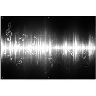 Wallario Outdoor-Poster für Garten oder Balkon, Motiv Noten der Musik in schwarz und weiß, in ca. 61 x 91,50 cm - Schwarz