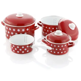 GSW Pünktchen Topf-Set 4-tlg. Kochtopf Ø 16 cm + Kochtopf Ø 20 cm + Kochtopf Ø 24 cm + Stielkasserolle Ø 16 cm
