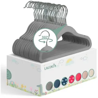 Laleni Kinderkleiderbügel 30 Stück + Samtbezug - platzsparende 360° drehbare Kleiderbügel mit rutschfestem Bezug in grau für Kinder und Babys