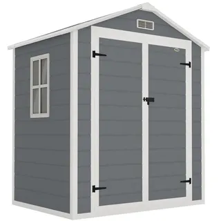 Outsunny Gerätehaus mit Pultdach 183 x 134 cm Gartenhaus mit Fenster für Garten Grau , Metall , 134x210x183 cm , Gartenzubehör, Geräteschuppen
