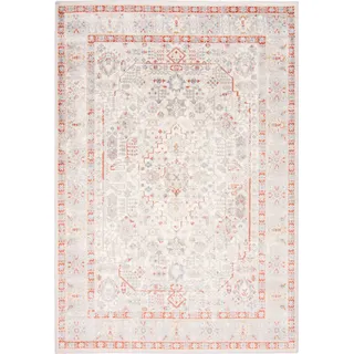 Ethno Vintage Teppich - Kurzflor - Weich Teppich für Wohnzimmer, Schlafzimmer, Esszimmer - Teppiche - Creme Lachsfarben - 140 x 200 cm - Weiß