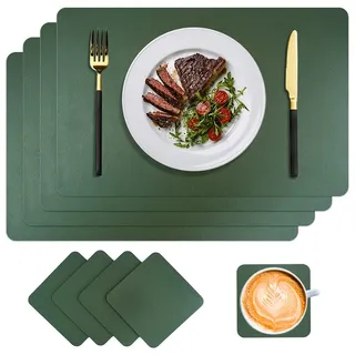 CLTPY Platzsets Abwaschbar 4er Set, 45x30cm Abwischbar Lederoptik Platzset und Untersetzer, Armeegrün Wasserdicht Tischsets Abwaschbar, Platzdeckchen Tischset für Hause Küche Restaurant und Hotel