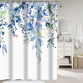 PHANPINT Duschvorhang mit Haken, 200x240cm Shower Curtains Textil Anti-schimmel Wasserdicht Waschbar Duschvorhänge (Blaue Pflanze)