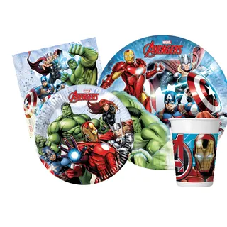 Ciao Partygeschirr Party-Set Marvel Avengers Infinity Stones für 24 Personen (112 pcs: 24 Pappteller Ø23cm, 24 Pappteller Ø20cm, 24 Becher 200ml, 40 Servietten 33x33cm)