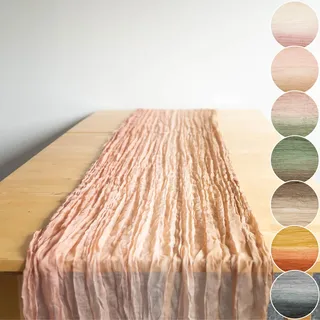 Halbach Seidenbänder Multicolor Tischläufer | Breite: 70 cm Länge: 300 cm | Tischtuch mit Farbverlauf, schmale Tischdecke in Baumwoll-Optik für Hochzeiten, Farbe: rosa/Natur/Hellbraun