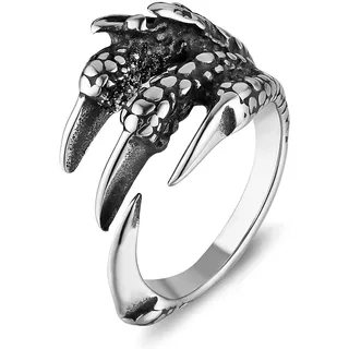 Cosysparks Drachenklaue Ring, Edelstahl Dragon Claws Einstellbar Offen für Herren, Silber Cool Vintage Drachen (A)
