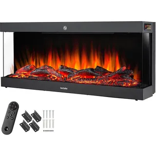 tectake Elektro-Wandkamin Luciano, mit Fernbedienung und App-Steuerung, integriertes Thermostat, schwarz , Schwarz , Metall , 91.4x38x24.5 cm , Ce , Elektrogeräte, Heizgeräte, Elektrokamine