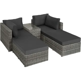 Tectake tectake® Rattan Lounge mit Aluminiumgestell wetterfest und UV-beständig, mit Sicherheitsglasplatte