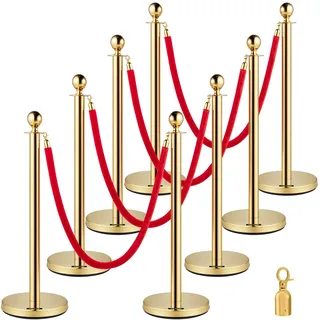 Vevor Personenleitsystem 8 Säulen Gesamthöhe 90 cm Absperrung, Begrenzungssäule Absperrhalterung Halterung aus Stahl Gold Rot