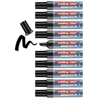 edding 365 Whiteboardmarker - schwarz - 10 Whiteboard Stifte - Keilspitze 2-7 mm - für Whiteboard, Glas, Schreibtafel, Flipchart - trocken und rückstandsfrei abwischbar, trocknet nicht aus