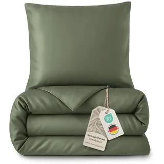 LAYNENBURG Premium Lyocell Bettwäsche in 135x200 + Kissenbezug 80x80 cm - 100% Lyocell Tencel aus u.a Eukalyptus – Oeko-TEX 100 - kühlende Sommer-Bettwäsche mit Reißverschluss (dunkelgrün)