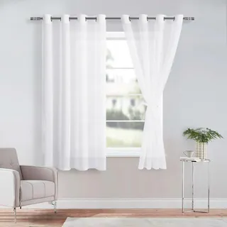 DWCN Vorhang Weiß Sheer Voile Vorhänge mit Ösen Transparente Gardinen für Schlafzimmer Kinderzimmer Wohnzimmer 2er Set, Weiß, 160x140cm(HxB)
