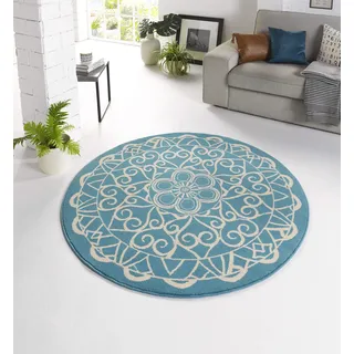 Zala Living Kurzflor Teppich Mandala Blau rund, ø 140 cm