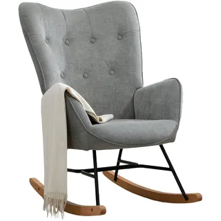 MEUBLE COSY Schaukelstuhl Sessel Schaukelsessel Stillstuhl Schwingstuhl mit Armlehnen Gepolsterter Sitzfläche für Wohnzimmer Schlafzimmer, Balkon, Stoff und Holzkufen, Bis 120 kg Belastbar, Grau