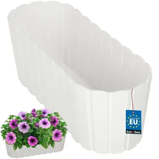 KOTARBAU® Blumenkasten für Balkon, 40 x 13 x 13 cm, Balkonkasten, Weiß | Blumenkasten für Fensterbank außen, Balkon Pflanzkasten Oval, Robust & Leicht, Balkon Deko, Balkonkästen aus Kunststoff