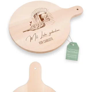 ABENTEUERNAH Pizzabrett personalisiert, großes Pizza Holzbrett mit Gravur | Runder Teller und Schneidebrett aus Holz für Flammkuchen, 30 cm Pizzateller Servierbrett, Zubehör Set Geschenke
