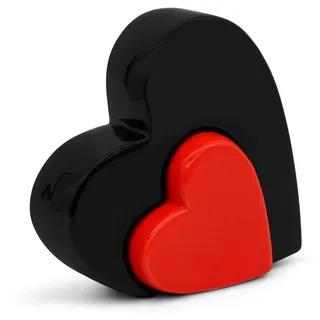 FeinKnick Stilvolle Doppel-Herzen zur Dekoration - modernes Deko Herz aus Keramik 13 cm groß in Schwarz & Rot als Set - Doppelherz Skulptur gut als Geschenk