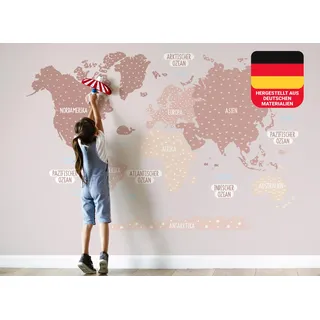 Osomhome - Wandtattoo Weltkarte Kinder - *Deutsch* [150x100cm] Pastellfarben Rosa | Wandtattoo Kinderzimmer Junge & Mädchen, Wandsticker Kinderzimmer Jungen | World Map Wall Decoration | os5000