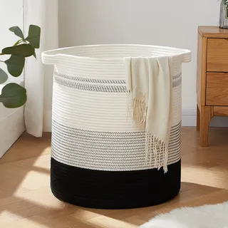 OIAHOMY Wäschekorb 50x45x45CM Aufbewahrungskorb aus Baumwolle Seil Wäschesammler Geflochten Korb Baby Spielzeug-Aufbewahrungsbehälter mit Griff für Wohnzimmer Kinderzimmer