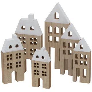 BOLTZE 6 x Dekohaus Towny Holz Höhe 15-23,5 cm Natur Holzhaus Häuschen