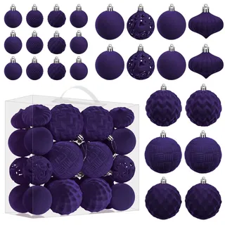 Miaikoe Samt Weihnachtskugel Ornamente Set - 46pcs zerstörungsdicht Plastik Flocked Weihnachtsbaum Kugeln Verschiedene Größen für Weihnachtsfeiertag Dekoration (lila)