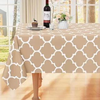 smiry Tischdecke Abwaschbar Rechteckig 140x200cm Tischtuch Polyester Wasserabweisend Lotuseffekt Marokkanisch Tischwäsche Schmutzabweisend Abwischbare Tafeldecke für Outdoor Party Küche,Khaki