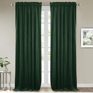 StangH Dunkelgrüne Samtvorhänge, Weihnachten, luxuriös, verdunkelnd, Fensterpaneele für Schlafzimmer, energieeffizient, Dicke Stangentaschen-Vorhang für Urlaubsdekoration, B 52 x L 84, 2 Paneele